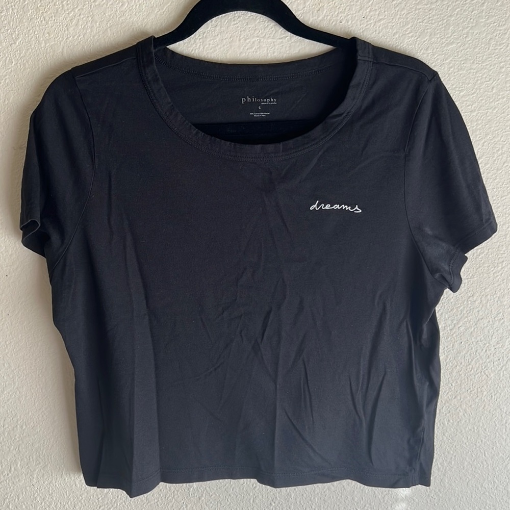 Philosophy Crop Top Womens Small Black Short Sleeve Round Neck T Shirt
